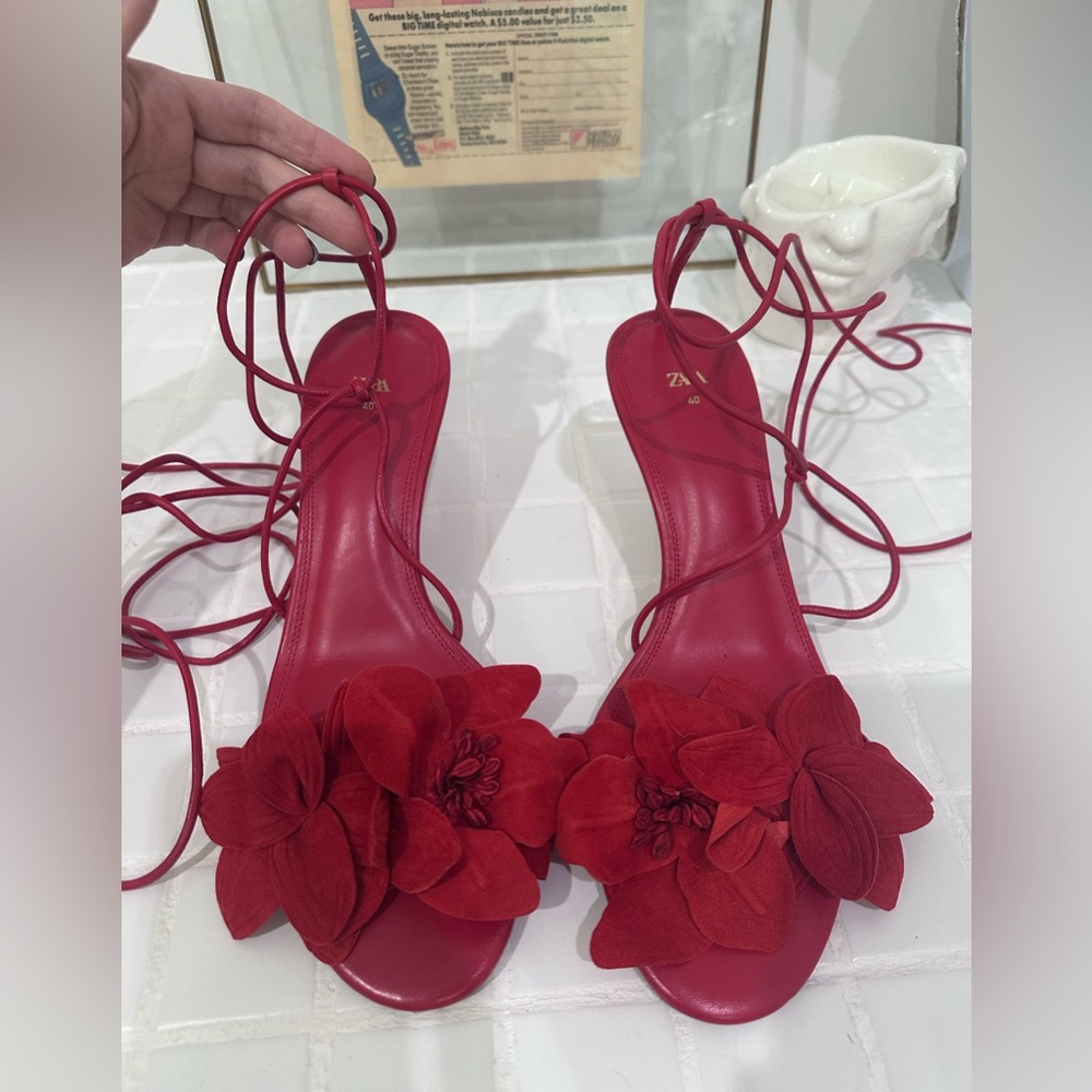 Zara Red Sandals with Bold Design